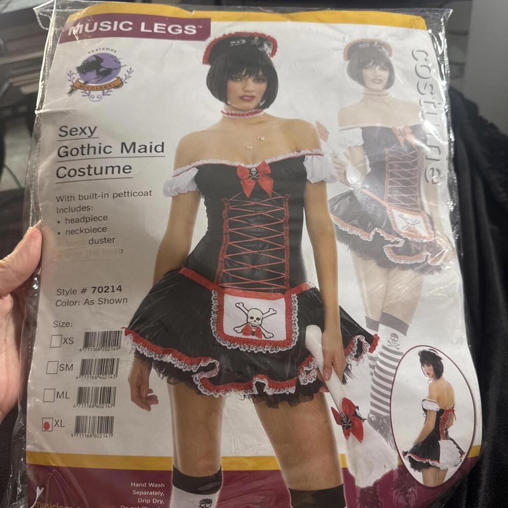 Sexy Gothic Pirate Maid Costume size XL w/Headpiece And Neckpiece Music Legs‎